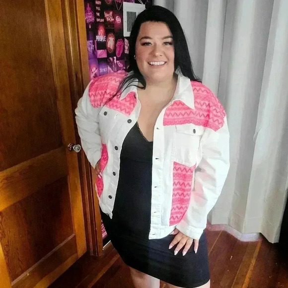 White Denim Jacket with Pink Detail - Picture 2 of 3